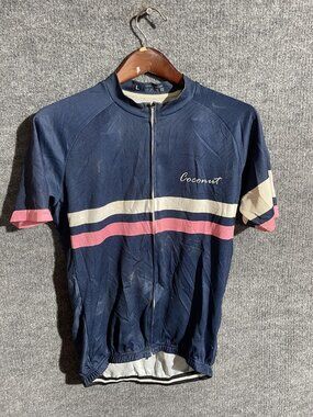 Coconut Cycling Jersey Mens Large Blue Stripe Full Zip Short Sleeve Pockets